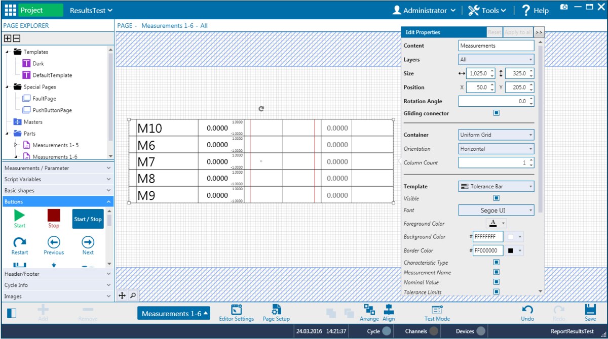 Ecran de configurare proprietăți în Tolaris