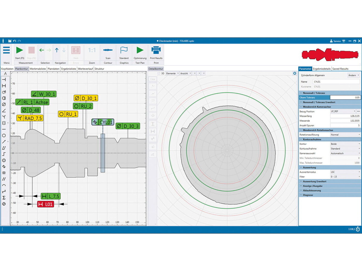 Tolaris Optic - afișare contur piesă măsurată