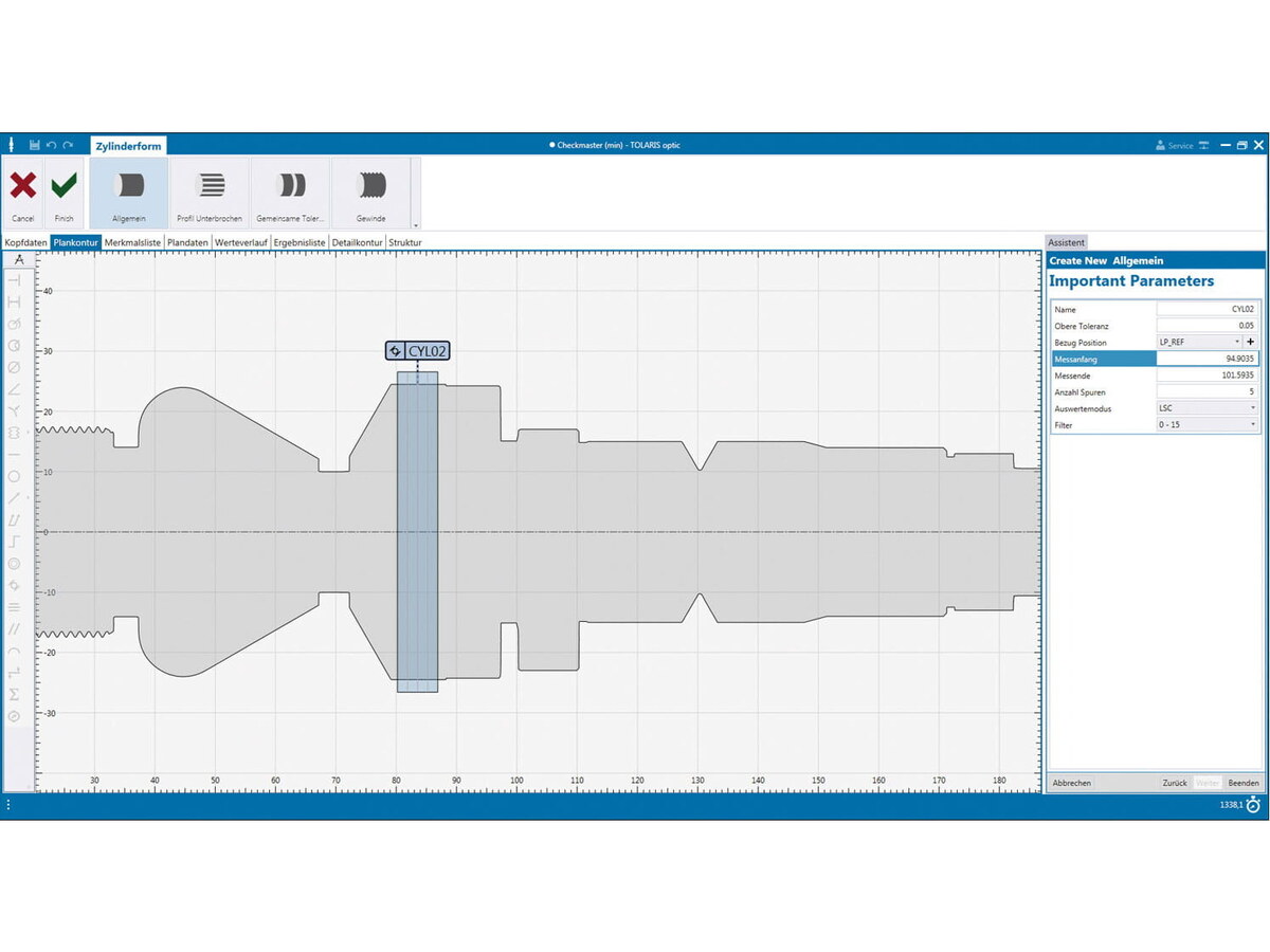 Tolaris Optic - configurare caracteristici de testare